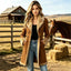 Brown women's suede-look fleece-lined long coat