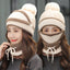 Women's 3 Piece Knitted Hat and Scarf Set-Splashis, Beige