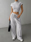 Ribbed Knit Top and Wide Leg Pants Set view 2