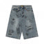 Blue Graphic Cropped Pants, close-up product view
