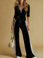 Black velvet-look top and wide-leg pants set with white side stripes