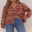 Model wearing the Fuzzy Striped Button Front Cardigan Sweater