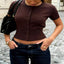 Model wearing the Short-Sleeve Button-Up Cardigan