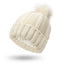 Beige satin lined pom pom beanie hat for women