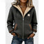 Charcoal waffle-textured zip-up hoodie with plush lining and brown pocket trim