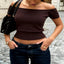 Model wearing the Off-Shoulder Short Sleeve Knit Top