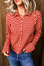 Model wearing the Stripe Striped Button Collar Long Sleeve Knit Cardigan