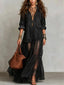 Product detail photo of Faux Denim Lapel Maxi Dress, faux denim lapel maxi dress, everyday style
