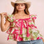 Floral print square neck top — primary view