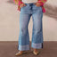 High-waisted distressed flare jeans — primary view