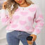 Model wearing the Valentine's Day Heart Pattern Round Neck Sweater
