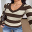 Model wearing the Striped V-Neck Knit Top