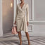 Light khaki cross V-neck long sleeve dress for women