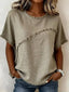 Model wearing the Full Size Frayed Hem Short Sleeve Top Plus Size