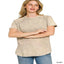 Washed french terry curved hem top — primary view