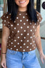 Model wearing the Dolman Short Sleeve Round Neck Polka Dot Sweater