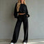 Black long sleeve sweatshirt and wide leg pants set for women