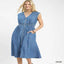 Denim sleeveless zip-front smocked waist midi dress — primary view