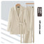 Beige suit collar blazer and wide-leg pants two-piece set for women, image 4