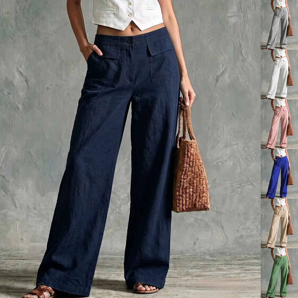 Solid-Color Elastic-Waist Casual Pants product image
