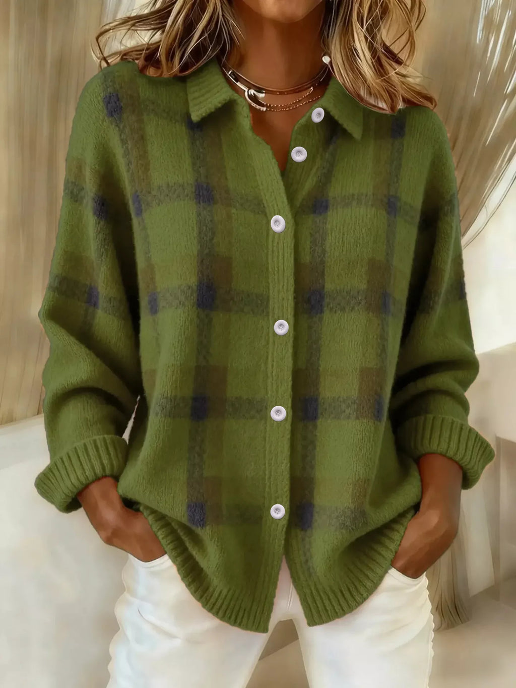 Plaid button-up cardigan — additional view 4