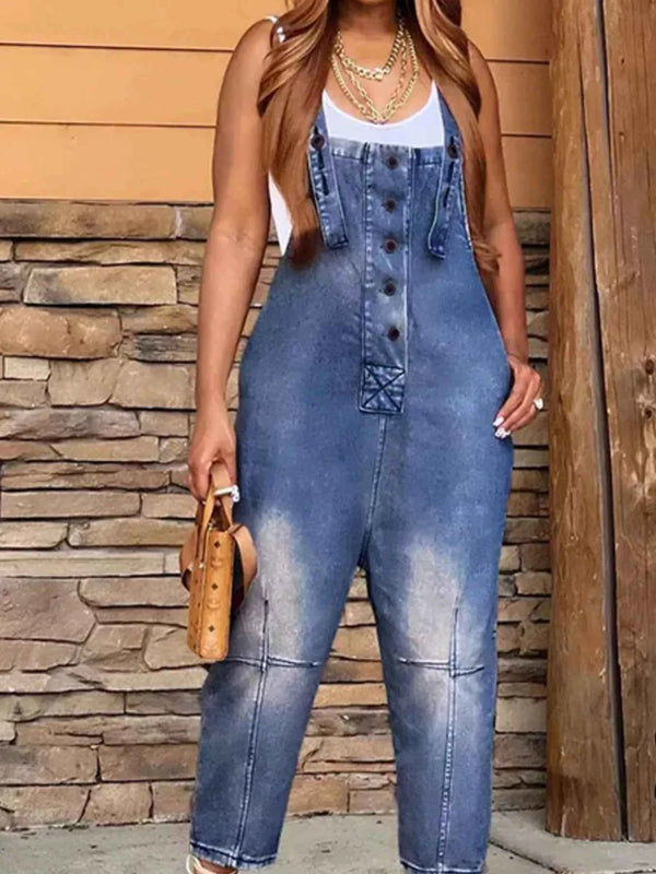 Plus size denim overalls with pockets — additional view 4