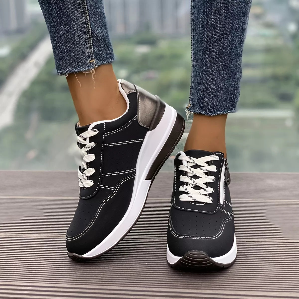 Round Toe Lace-Up Sneakers additional product view