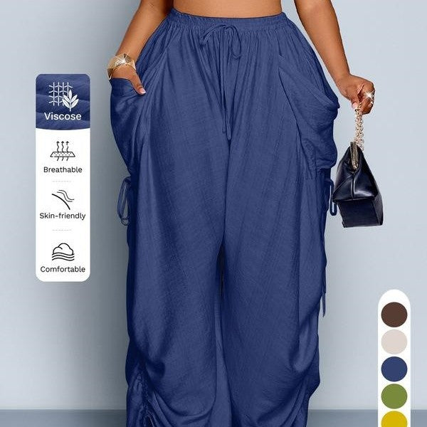 Retro pleated drawstring wide-leg pants product image