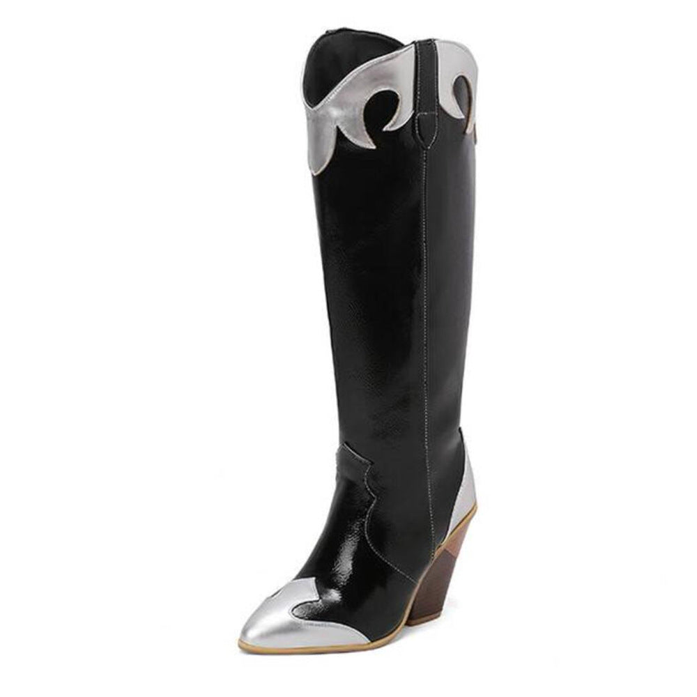 Patchwork leather knee-high boot product image