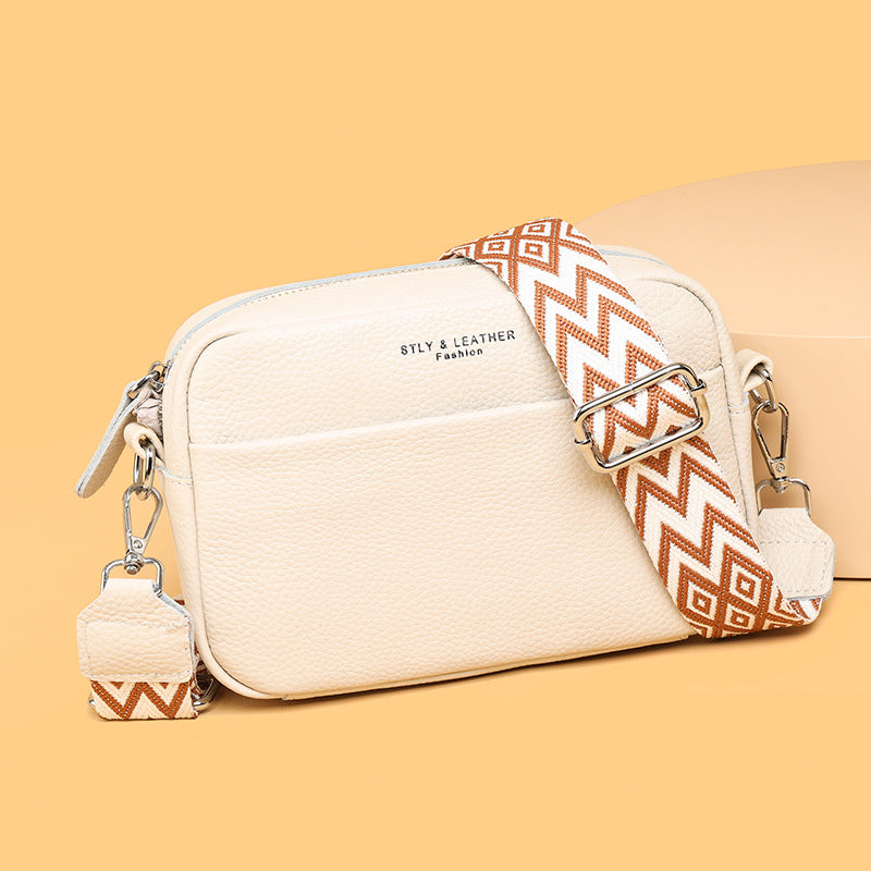 Rhombus Embroidered Crossbody Bag - Genuine Leather Shoulder Bag, product view 8
