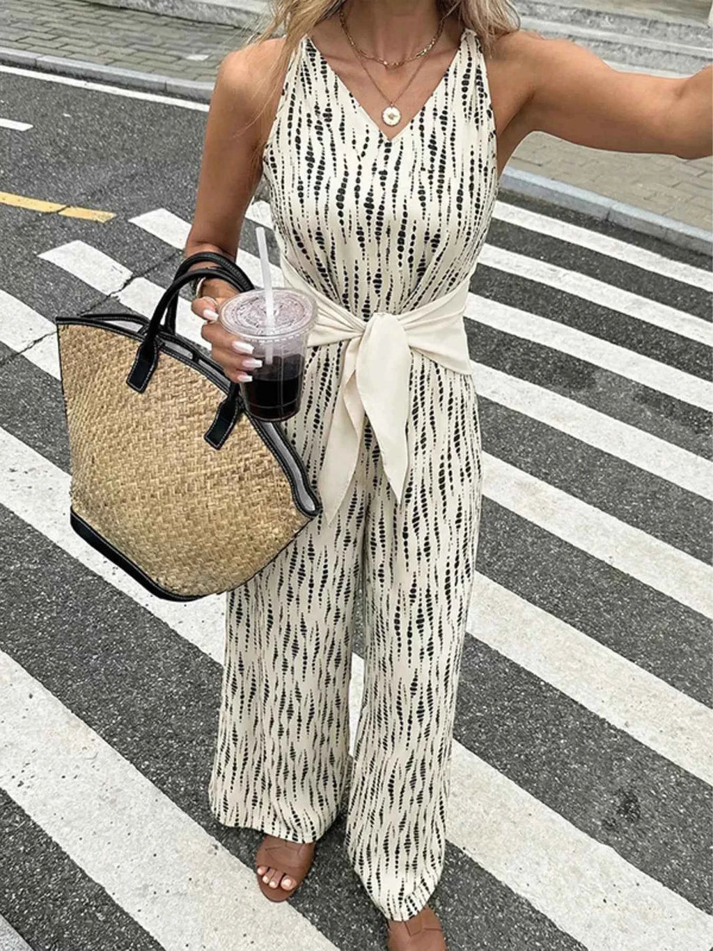 Wide leg tie waist jumpsuit — additional view 2