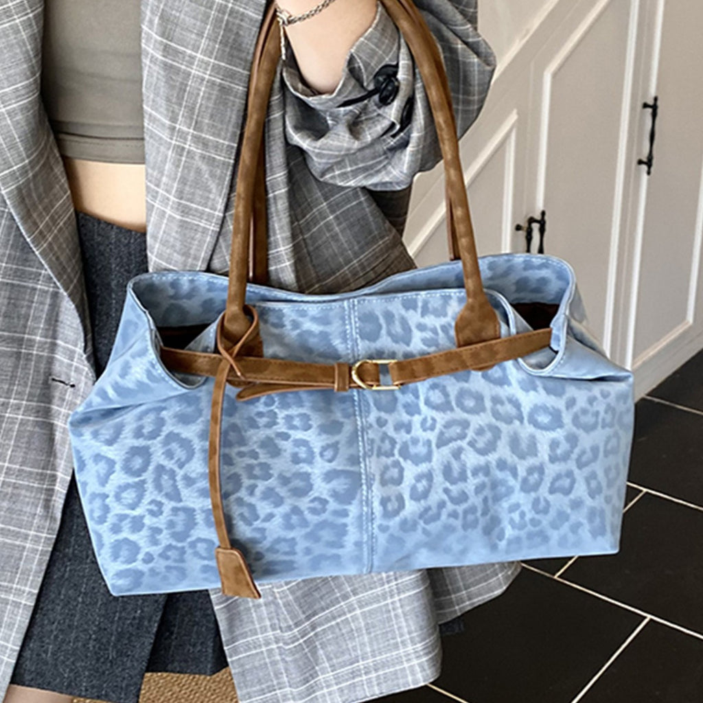 Leopard Print Patchwork Shoulder Bag - Minimalist PU Bag for Women, front product view
