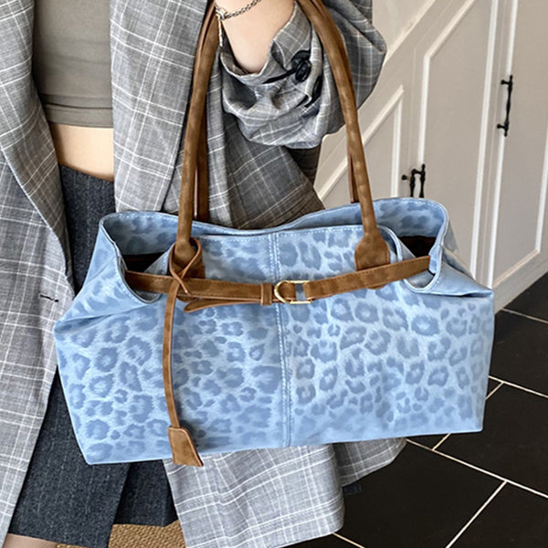 Leopard Print Patchwork Shoulder Bag - Minimalist PU Bag for Women, front product view
