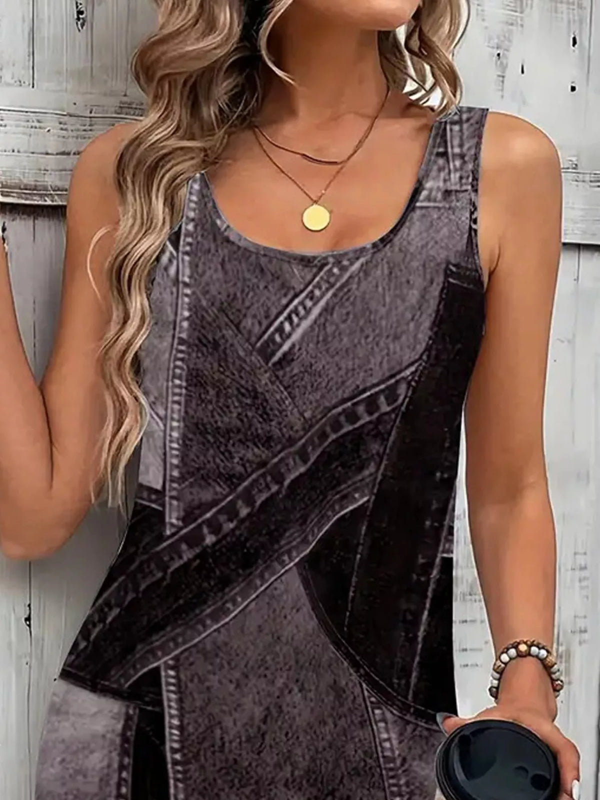Patchwork Denim Sleeveless Dress, product view 7