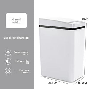 White motion sensor smart trash can with foot pedal, rechargeable