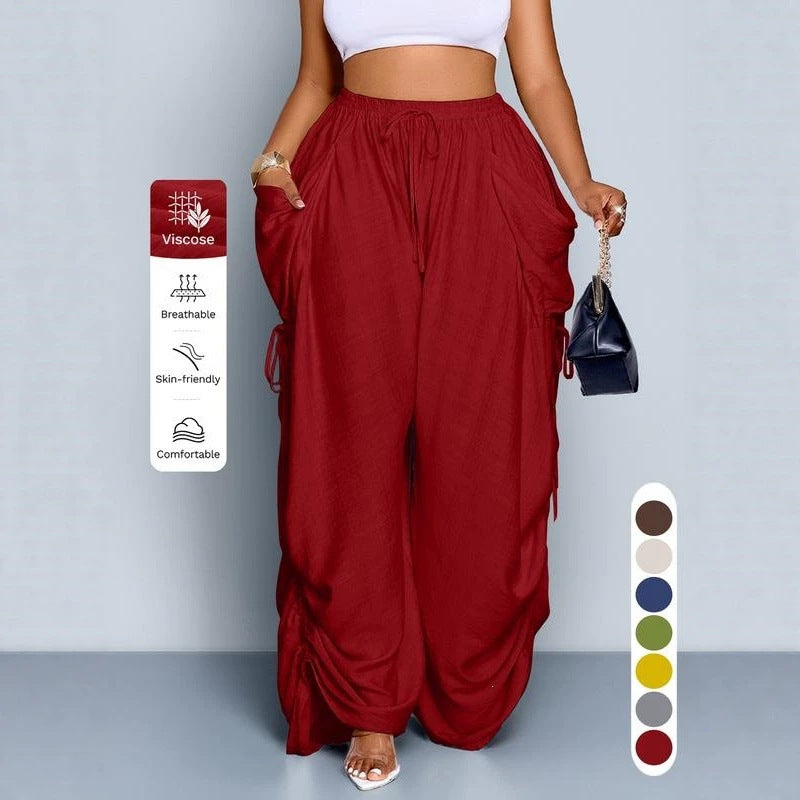 Retro pleated drawstring wide-leg pants product image