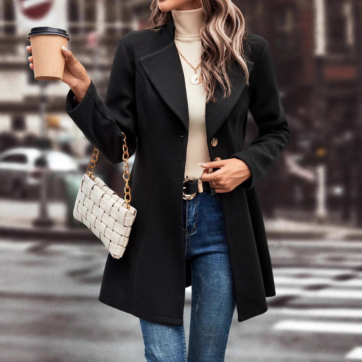 Slim-Fit Wool-Blend Lapel Coat additional product view