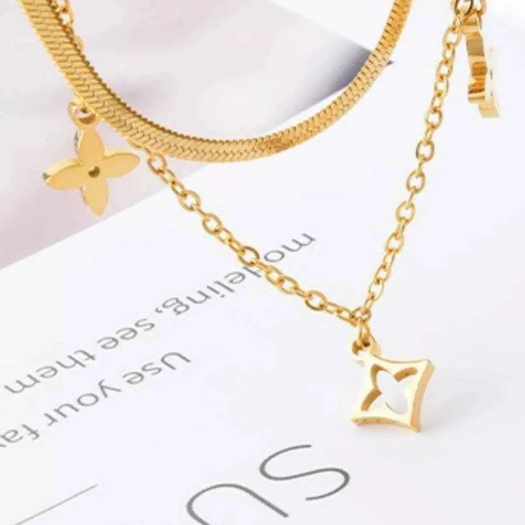 Double layered charm necklace in titanium steel — additional view 3