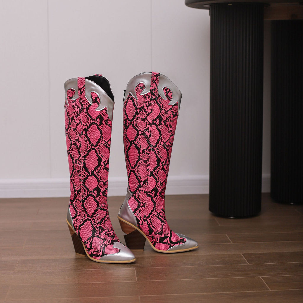 Patchwork leather knee-high boot product image