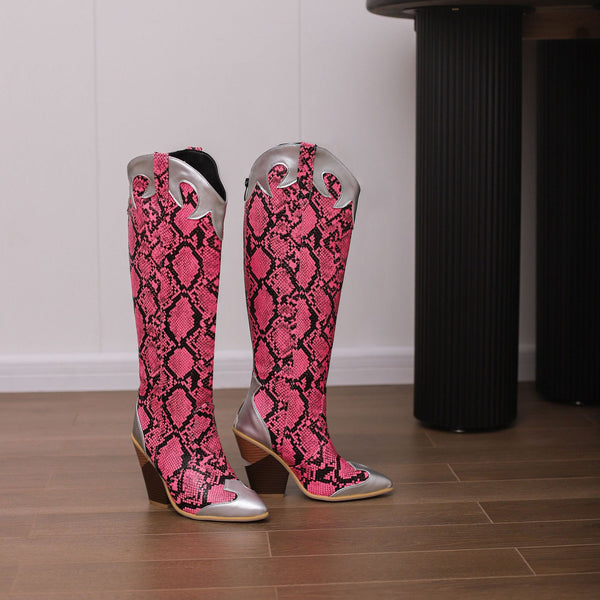 Patchwork leather knee-high boot product image