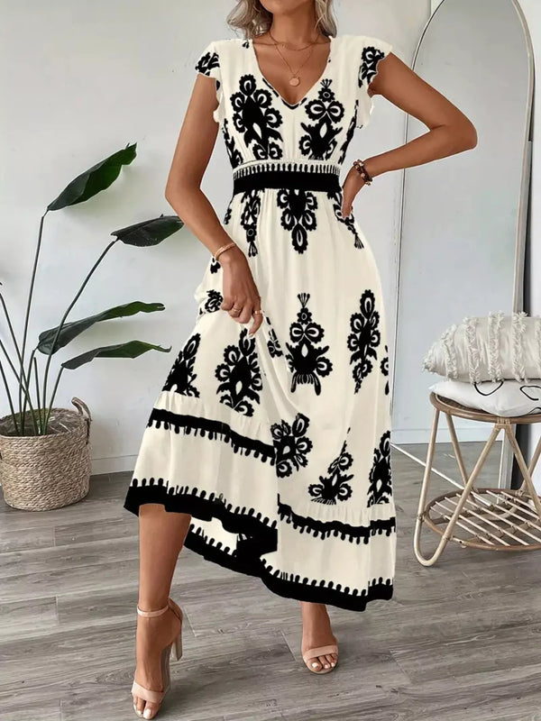 Ruffled Printed V-Neck Maxi Dress view 2