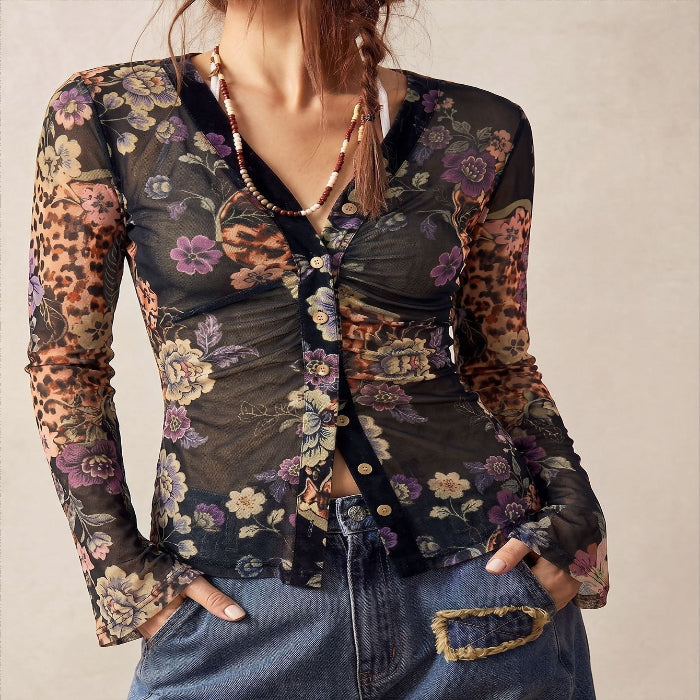 Women's Printed Long Sleeve Shirt - Slim Fit Retro, 6 Prints product image