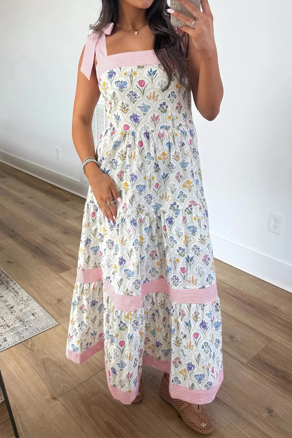 Tiered Floral Tie Shoulder Midi Dress — additional view 3