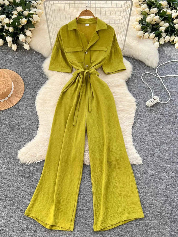 Belted Tie Waist Wide Leg Jumpsuit-Jumpsuit-Splashis-Splashis