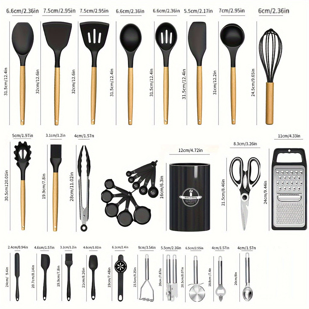 Kitchen tool set wooden handle close-up