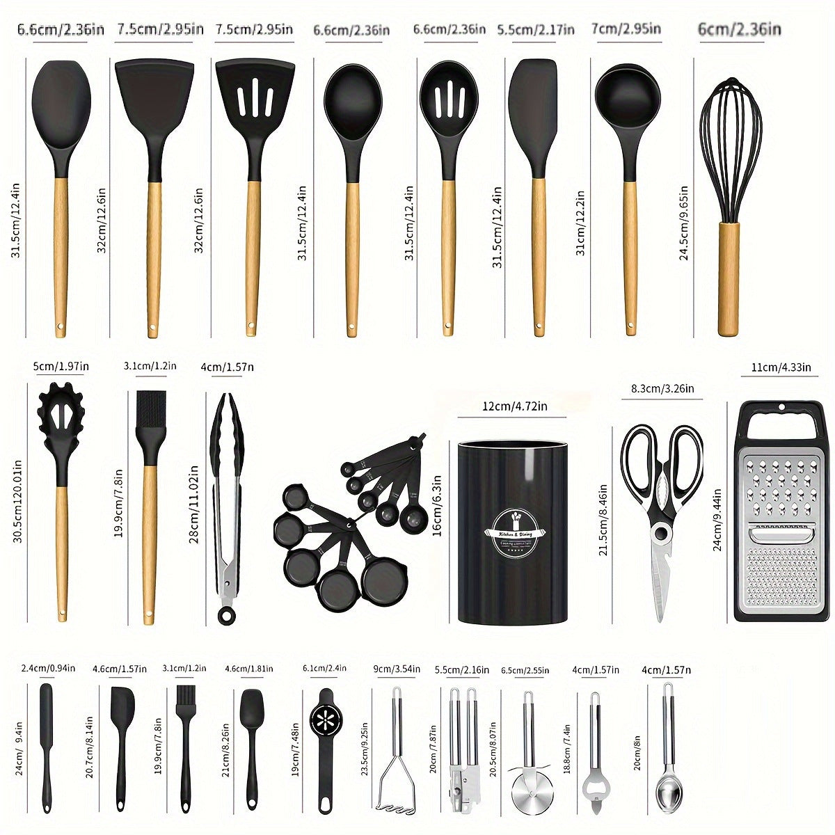 Kitchen tool set wooden handle close-up
