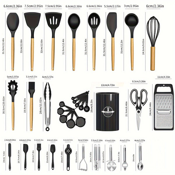 Kitchen tool set wooden handle close-up