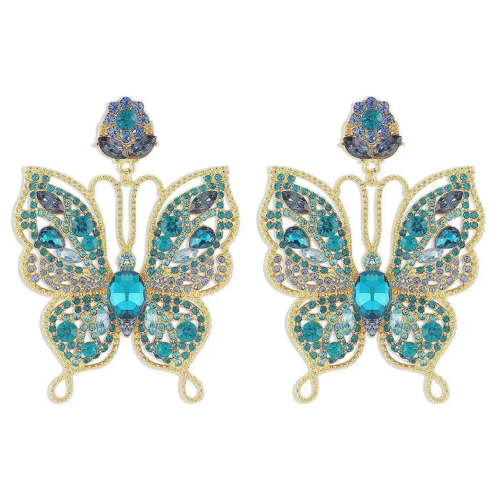 Butterfly rhinestone earrings in 18K gold-plated finish — additional view 5