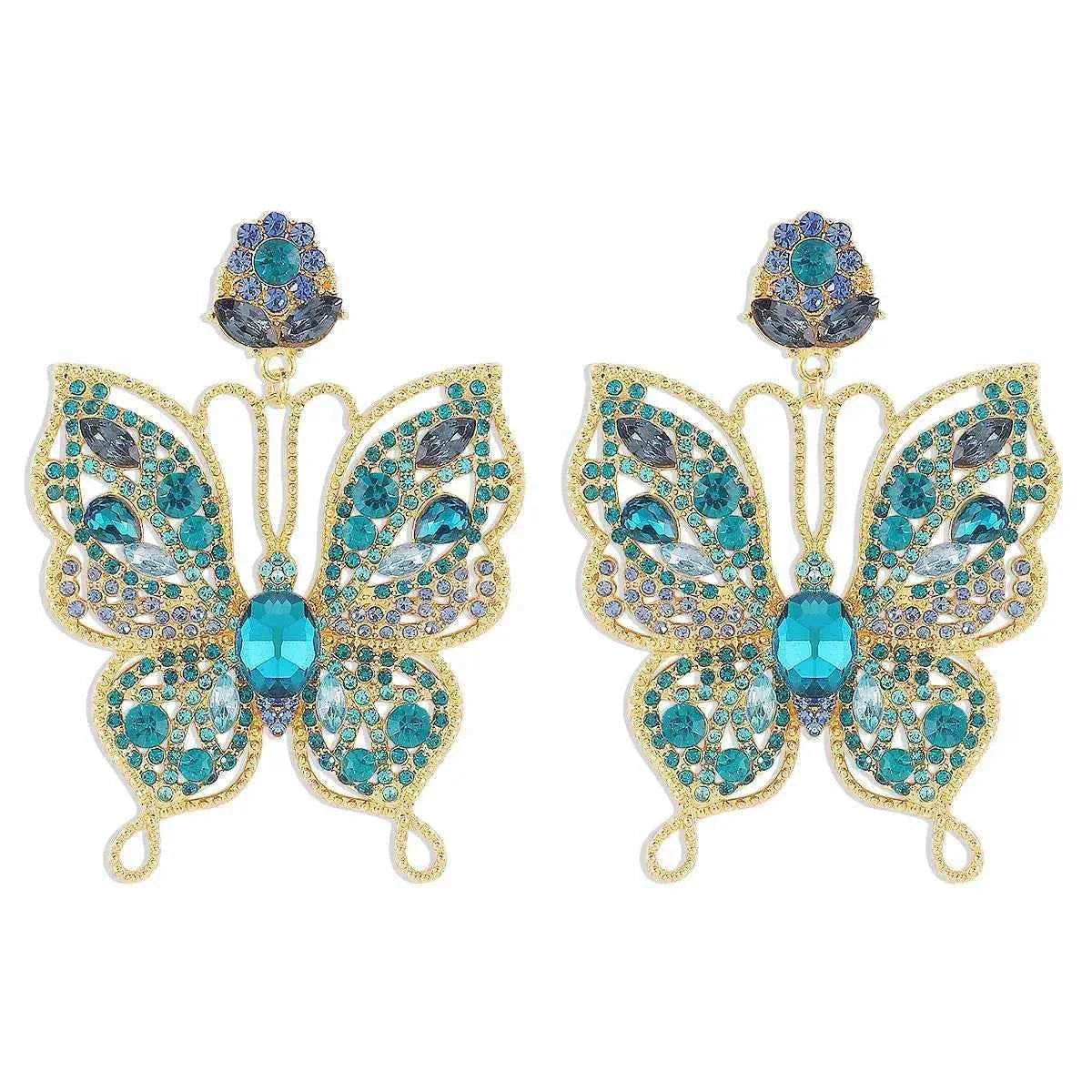 Butterfly rhinestone earrings in 18K gold-plated finish — additional view 5