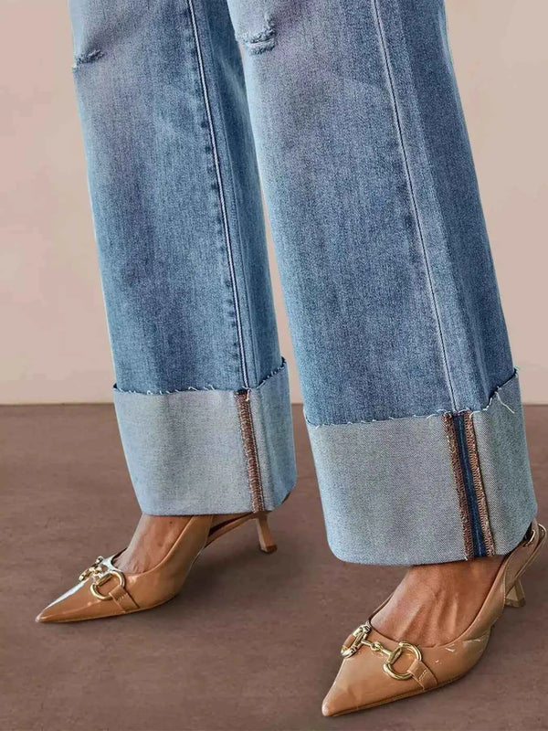 High-waisted distressed flare jeans — additional view 2